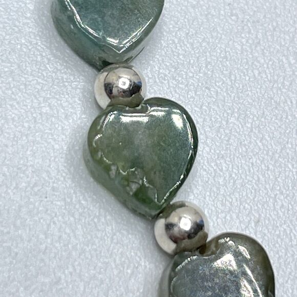 925 Sterling Silver Dainty Jasper Heart Heart Beaded Bracelet Cute 6.5 in Boho - Picture 7 of 9
